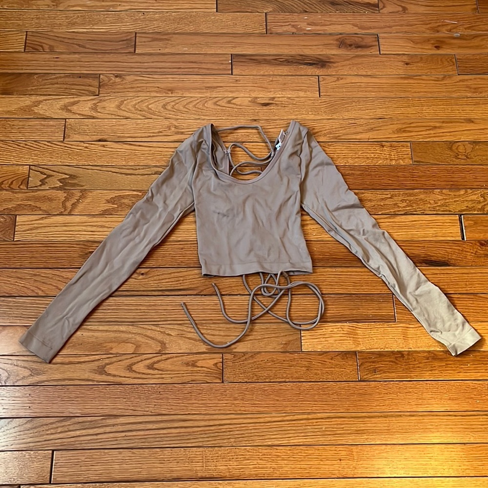 Fashion Nova Taupe Lace Up Top
